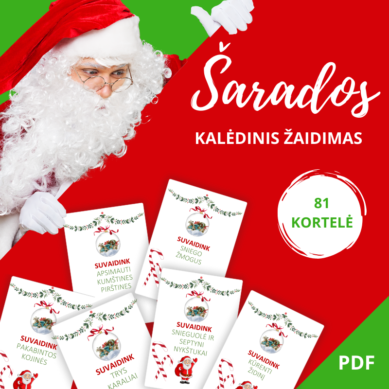 Kalėdinis PDF žaidimas „Šarados“ - 81 kortelė vakarėliui!