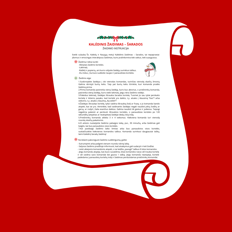 Kalėdinis PDF žaidimas „Šarados“ - 81 kortelė vakarėliui!